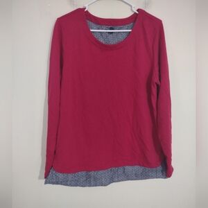 IZOD‎ Red Long Sleeve Tunic Top Large Layered Polka Dot Preppy Clueless Casual